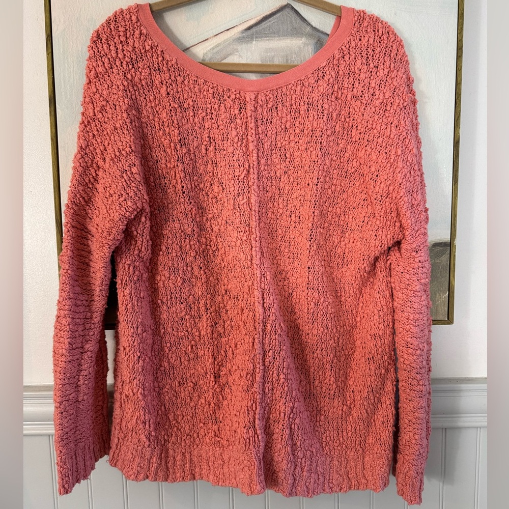 FREE PEOPLE Songbird Coral Orange Open Knit Sweater Size Medium - Picture 5 of 5
